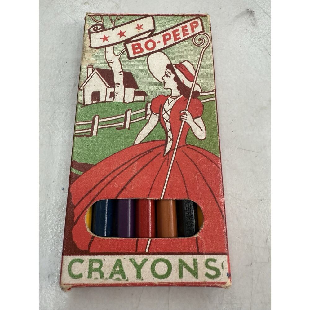 Vintage 1930s Bo Peep Set 7 Crayons/Colored Pencils Clinton Pencil Co.